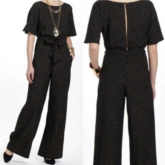 Anthropologie Corey Lynn Halter Cosmos Star Print Jumpsuit Black Gold Sz Medium - Picture 1 of 7